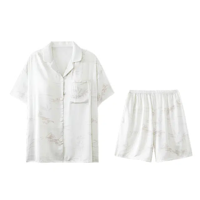 顶瓜瓜 凉感翻领开衫中腰舒适简约睡衣套装 女款 图片色