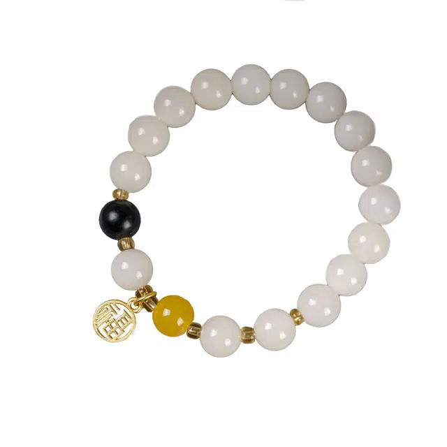 素于 国潮新中式轻奢高级感文玩盘玩招财纳福复古风文艺风节节高升诸事顺遂考试考研考公上岸转运 白玉菩提 手串 男女同款情侣款