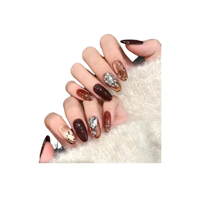 韵月乔 香橙美式  穿戴甲 中梯椭圆复古跳色 纯欲