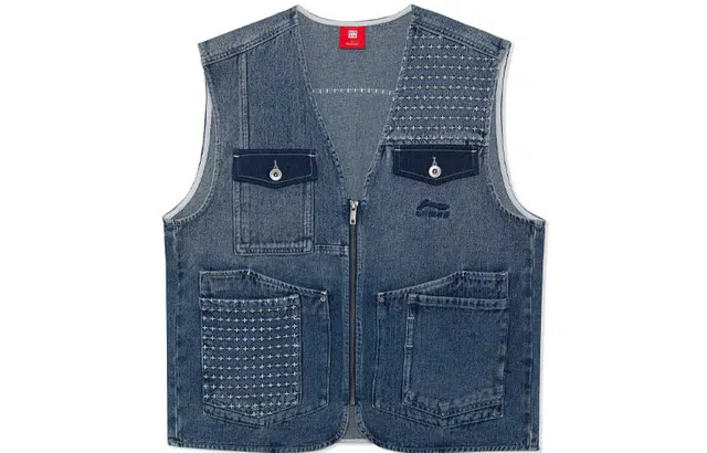 李宁 水洗牛仔马甲 男款 深浅牛仔蓝
