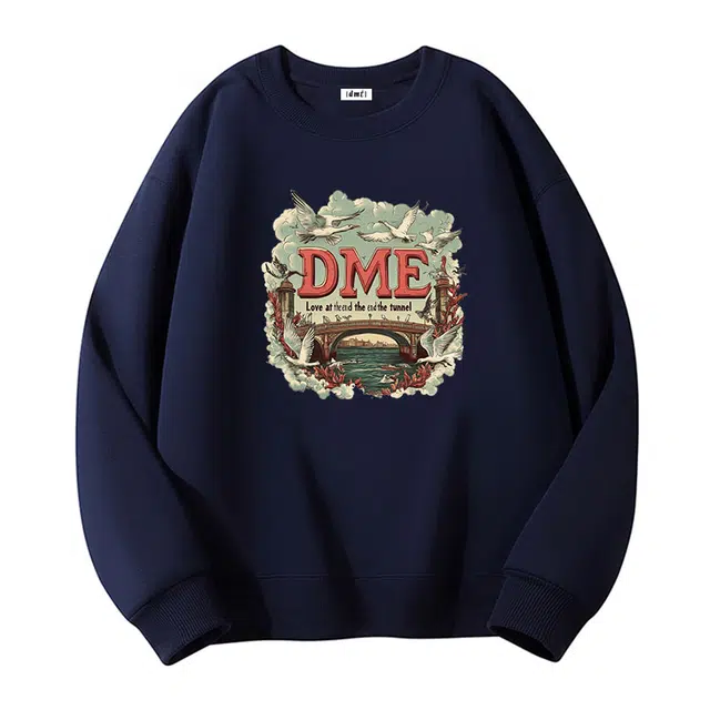 【dme】 美式圆领复古印花宽松百搭打底套头卫衣 男女同款