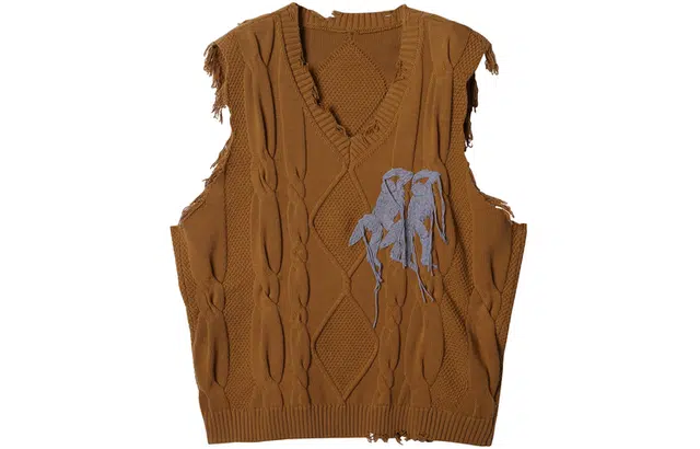 速写  纯色宽松日系做旧复古针织马甲 男女同款