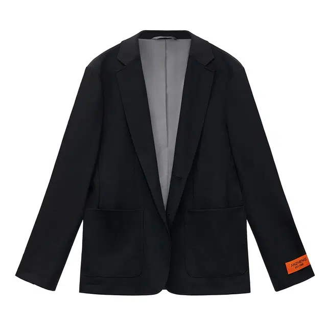安正 商务休闲纯色西装领单排扣西装 男款 素黑