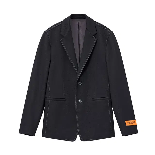 安正 明线装饰单排扣西装 男款 素黑