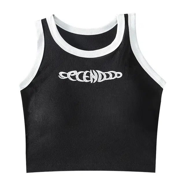 草本初色 美式蓝色针织吊带女辣妹工字运动遮副乳短款百搭时髦遮肉舒适无袖外穿显瘦背心 女款