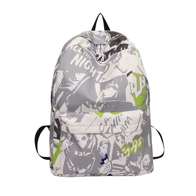 垣途者 韩版涂鸦百搭初高中大学生 尼龙 双肩包 男女同款情侣款 绿色/蓝色
