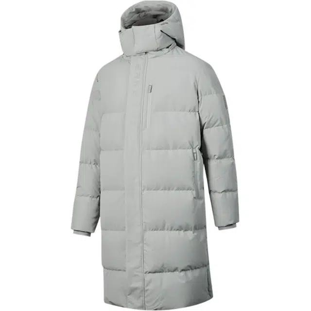 鸿星尔克 综训系列 舒适休闲简约长款连帽羽绒服 男款 冰川灰