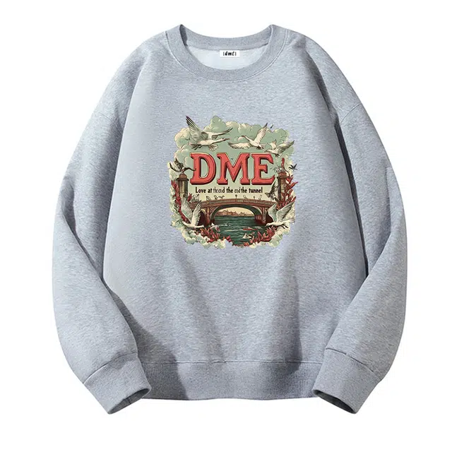 【dme】 美式圆领复古印花宽松百搭打底套头卫衣 男女同款