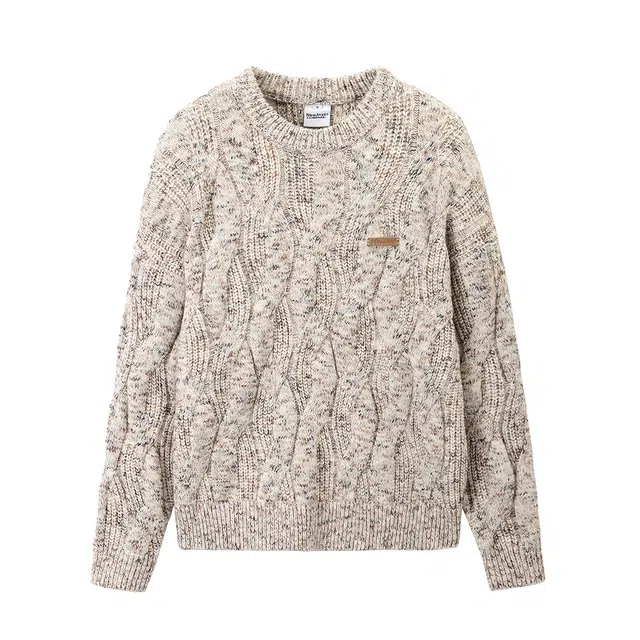 江南先生 美式复古绞花基础圆领加厚保暖宽松针织衫 男女同款