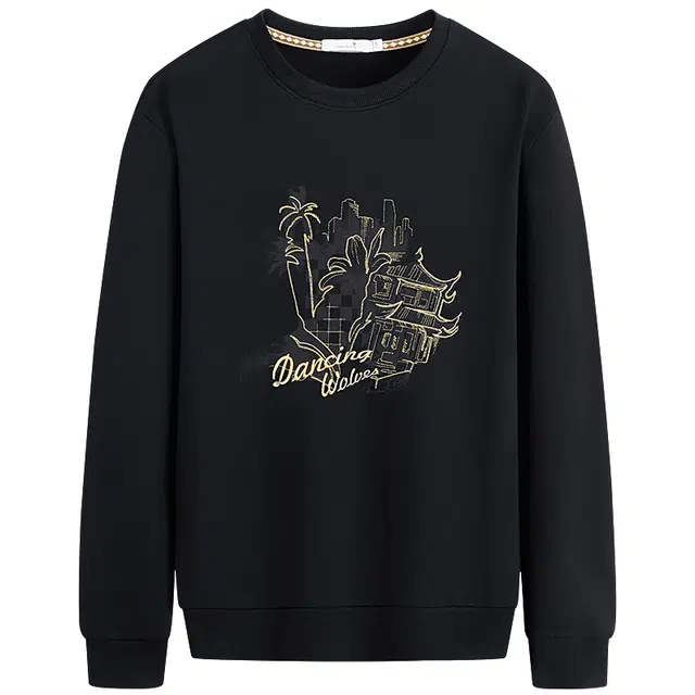 与狼共舞 生活休闲系列 弹力亲肤潮流刺绣套头圆领卫衣 男款