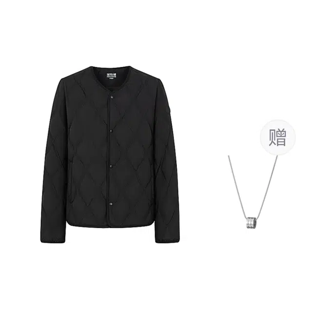 波司登 纯色无领排扣轻量保暖长袖内胆外穿双插袋轻薄羽绒服 男女同款 黑色