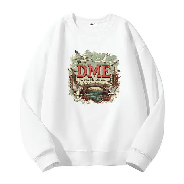 【dme】 美式圆领复古印花宽松百搭打底套头卫衣 男女同款