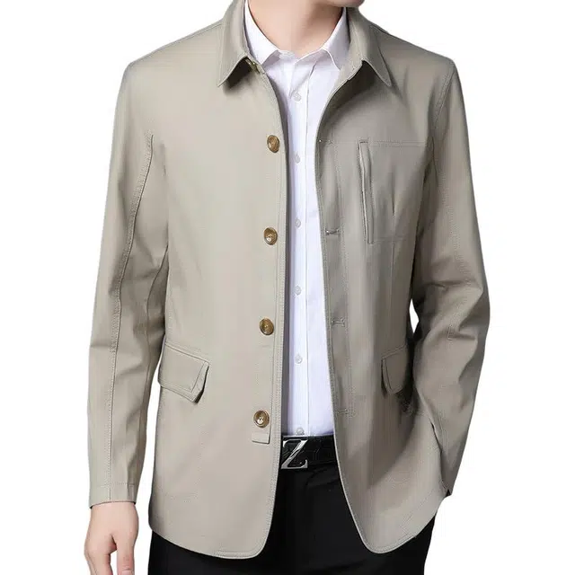 雅鹿 春秋翻领宽松商务休闲纯棉外套夹克 男款