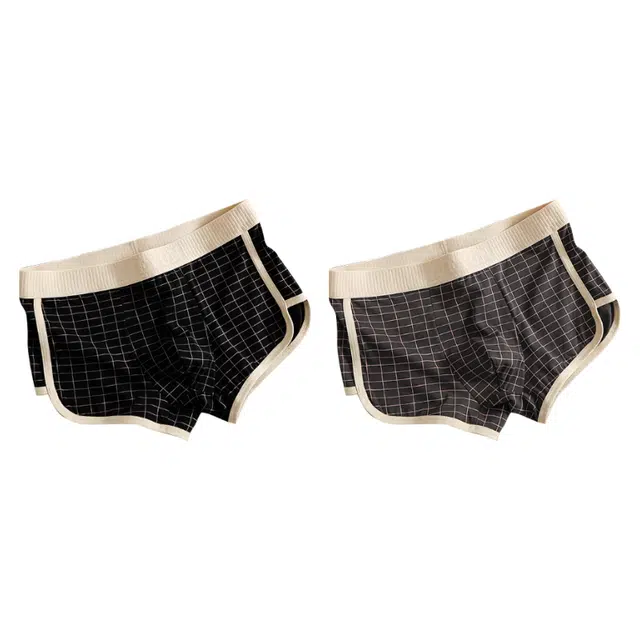 对你的私语 潮流经典格子平角宽松透气中腰内裤 男款 组合装