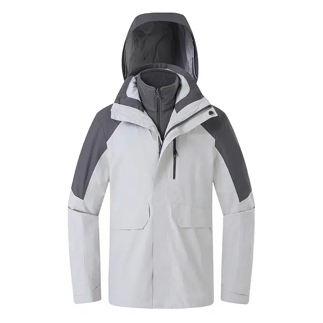 探路者 纯色胸口拉链连帽长袖冲锋衣 男款