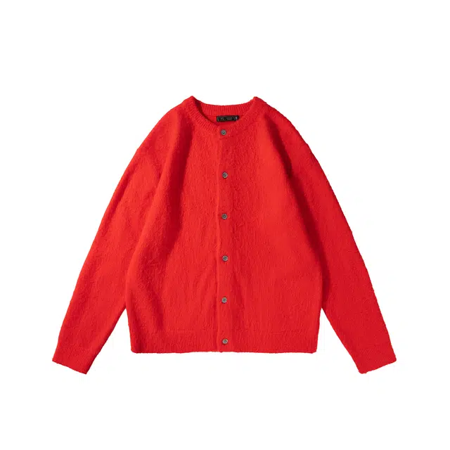 我是大卫 纯色慵懒风百搭开衫宽松套头长袖针织衫 男女同款 红色