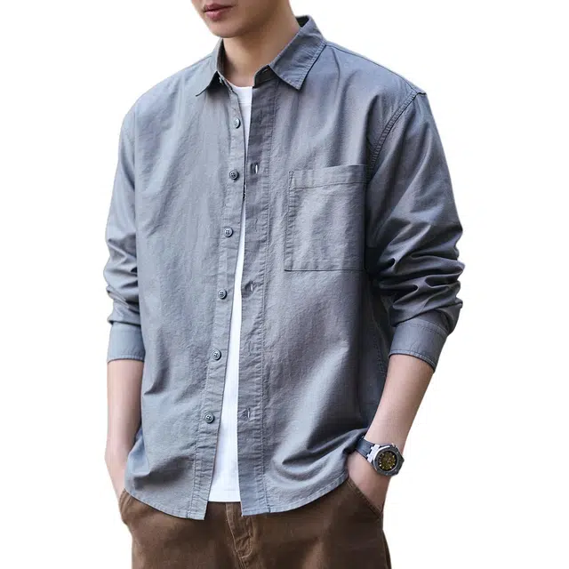 格蓝鹿 潮牌城市机能风格纯色美式复古高街工装长袖衬衫 男女同款