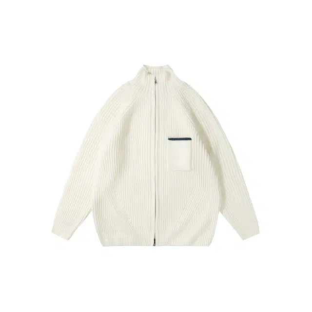 我是大卫 立领韩版时尚小众双拉链保暖针织衫 男女同款 米白色