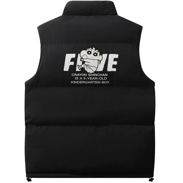 蜡笔小新 卡通小新字母印花立领宽松加厚保暖棉外套马甲 男女同款