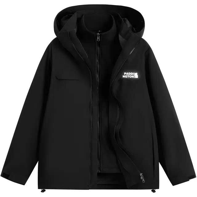 帕丁顿熊 简约反光雪山印花纯色休闲户外防风防寒防水三合一可拆卸舒适夹克外套 男女同款