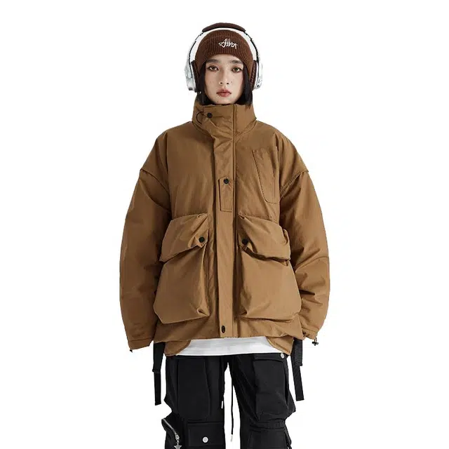【dme】 日系刺绣设计立领户外工装羽绒服 男女同款