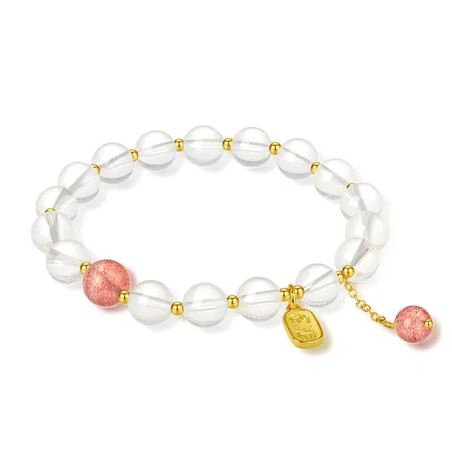 【净化能量|平安顺遂】 银千惠 时来运转学业上岸水晶磁场能量事业转运招财福牌小众草莓晶招桃花女生百搭高级感首饰 白水晶 手串 女款