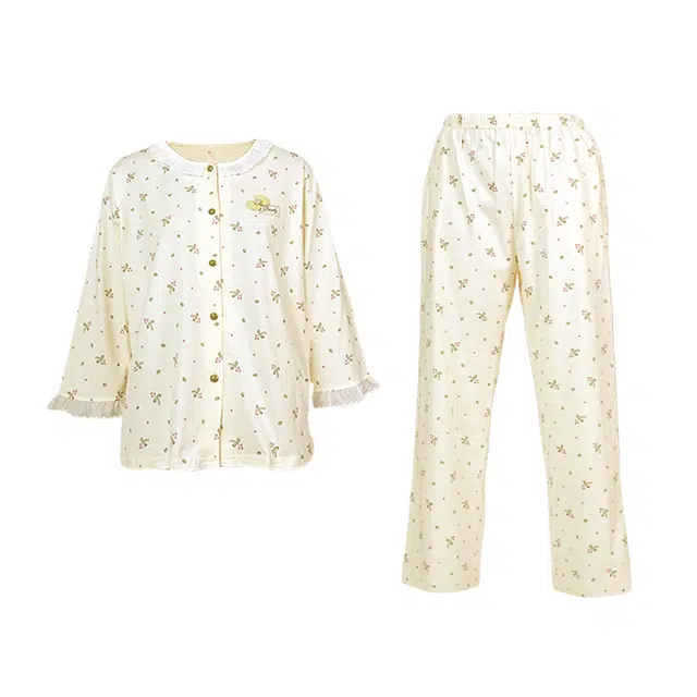 芬腾 可爱开衫长袖长裤舒适透气全棉睡衣套装 女款