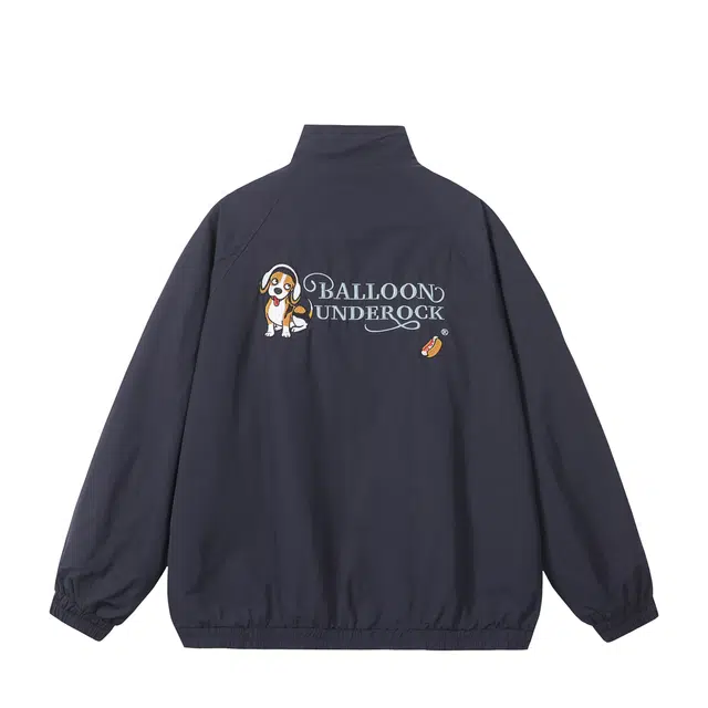 物质公式 美式复古潮流立领拉链可爱小狗字母印花学院风无性别主义简约高街运动百搭纽扣防风宽松休闲基础款夹克 男女同款
