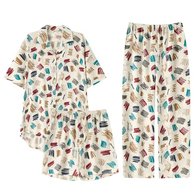 顶瓜瓜 简约舒适休闲短袖家居服可外穿睡衣套装 女款 图片色