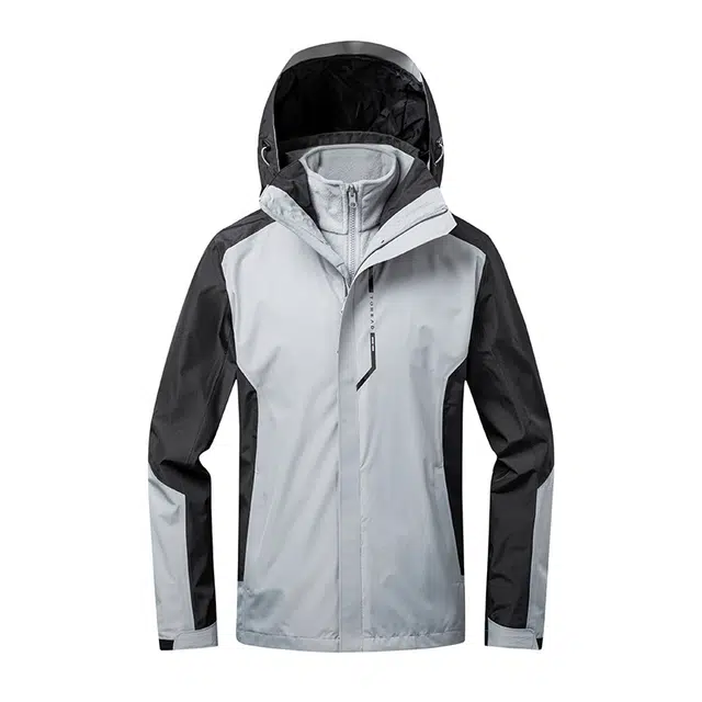 探路者 纯色拉链开衫连帽长袖三合一保暖冲锋衣 冬季 男女同款