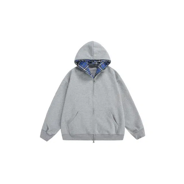 极限涡轮 美式假两件双层连帽格子设计感拼接开衫长袖卫衣 男女同款