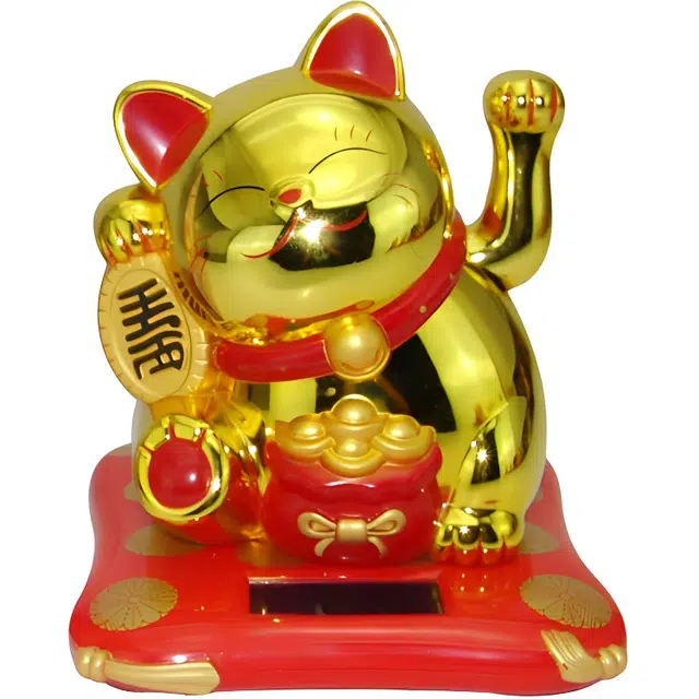 蒙柯 太阳能迷你招财猫摇手点头摆件 车载玩具