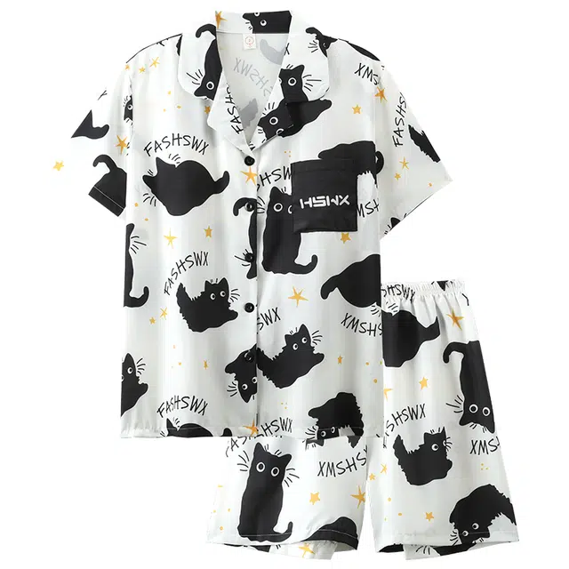 顶瓜瓜 凉感短袖舒适简约慵懒带胸垫睡衣套装 女款 图片色