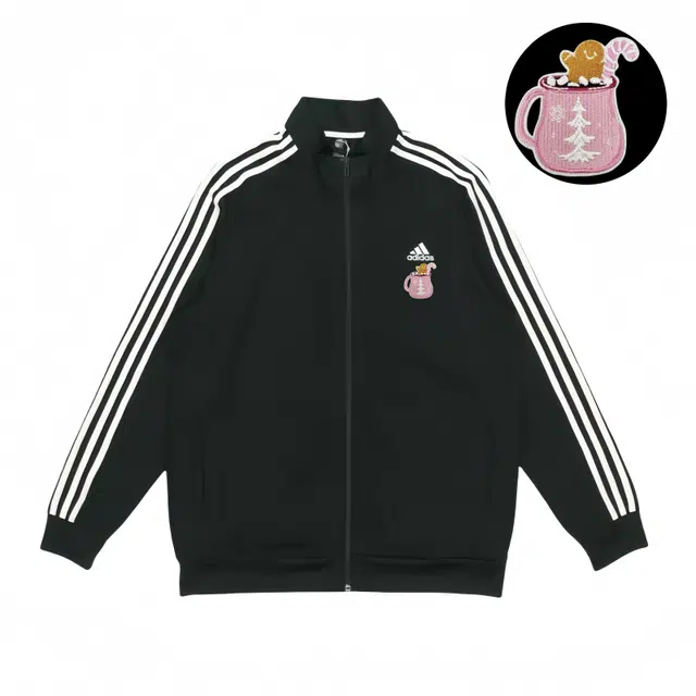 adidas Embroidered Pink Stripe Bomber Jacket Black