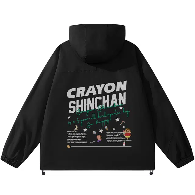 蜡笔小新 户外防风防水卡通字母印花连帽夹克外套 男女同款