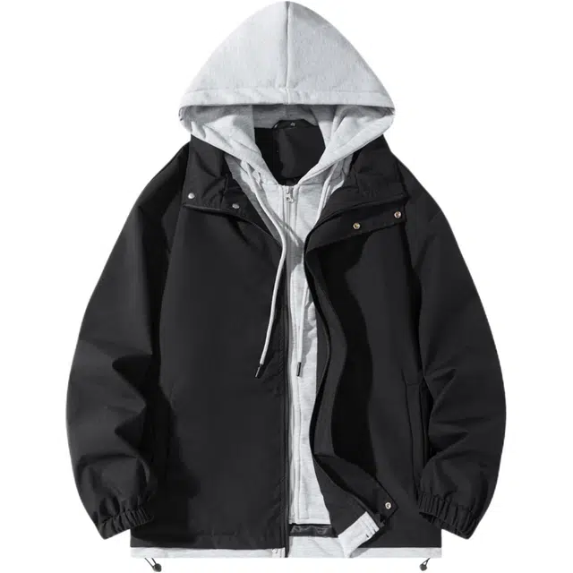 雅鹿 假两件美式复古基础款宽松百搭防水防水通勤学院风休闲连帽教练飞行夹克外套 男女同款