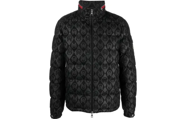 Moncler Letter Print Zip-Up Jacket Black