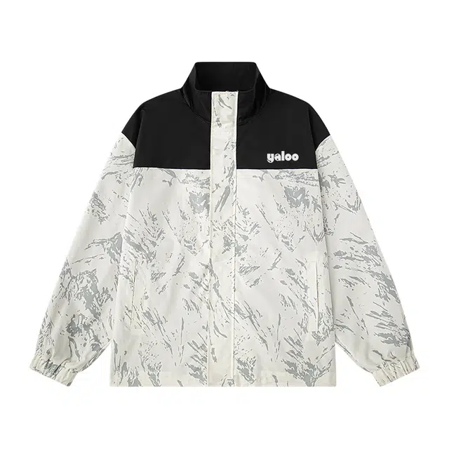 雅鹿 美式山系户外高街潮流雪山纹扎染时尚简约基础款字母印花拼接工装通勤飞行员撞色宽松落肩防风保暖舒适休闲百搭夹克 男女同款