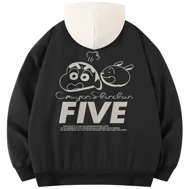 蜡笔小新 卡通趣味气愤小新字母印花休闲棒球领可拆卸连帽夹克外套 男女同款