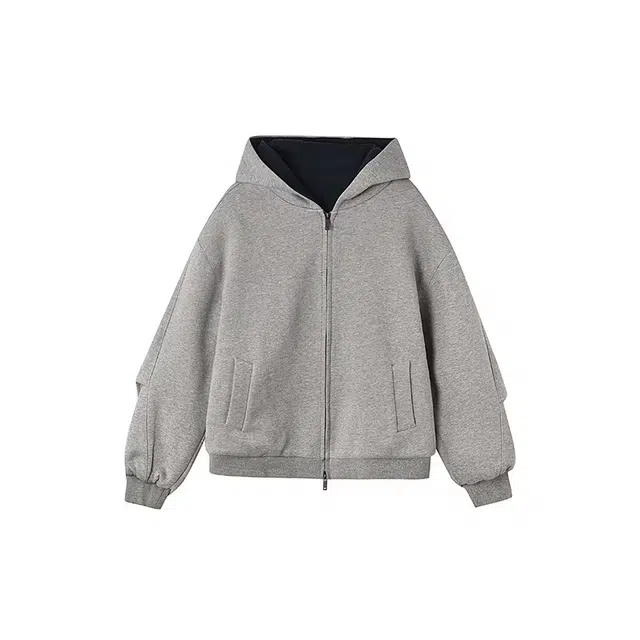 极限涡轮 简约厚款重磅双面穿连帽开衫休闲百搭卫衣 男女同款