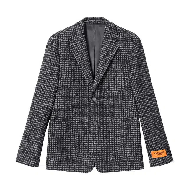 安正 千鸟格单排扣西装 男款 格黑灰