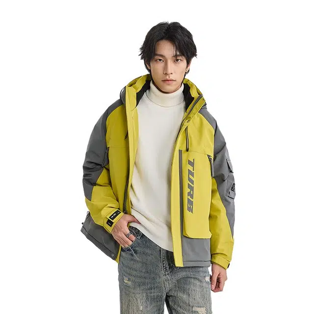 【dme】 户外山系工装拼色连帽防风防水羽绒服 男女同款