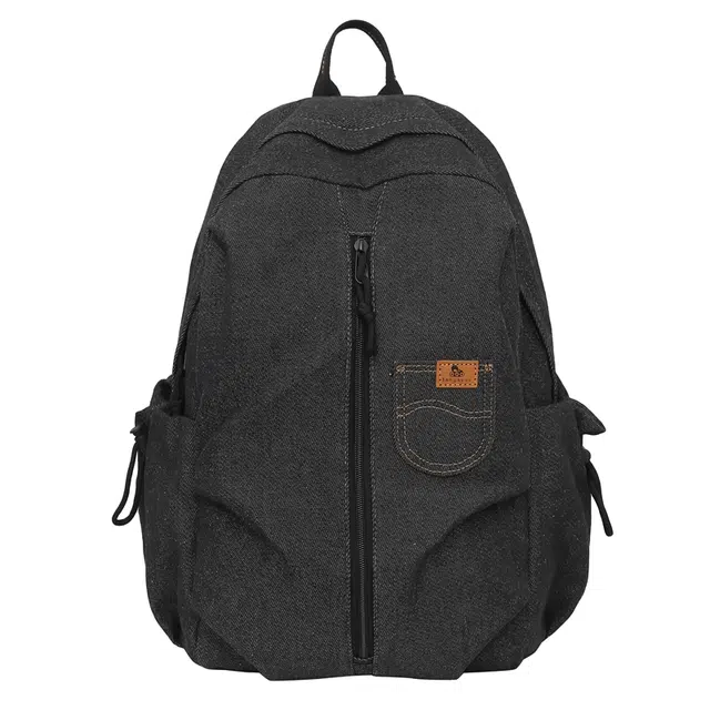 度森袋鼠 高级感时尚百搭休闲简约初高中学生上课背包 牛仔 双肩包 男女同款情侣款 黑色/蓝色