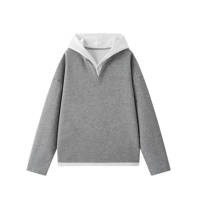 佐菲利 潮牌假两件连帽长袖卫衣 男女同款