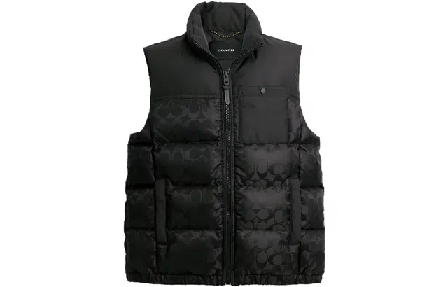 Coach Logo Print Colorblock Down Vest Black