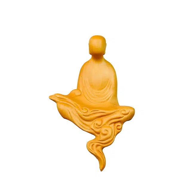 天纵 新中式古风禅意桌面装饰创意手工艺品   木雕浮云无相佛悬空坐禅  纳福平安  国潮文玩随身盘玩 黄杨木 木作摆件 男女同款情侣款