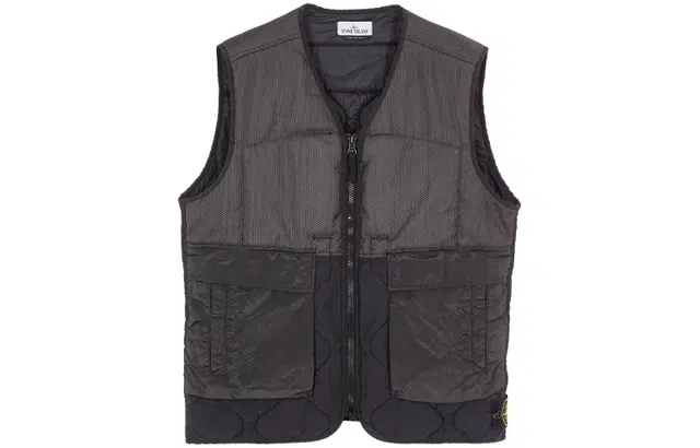 Stone Island Nylon Blend V-Neck Zip Vest Black