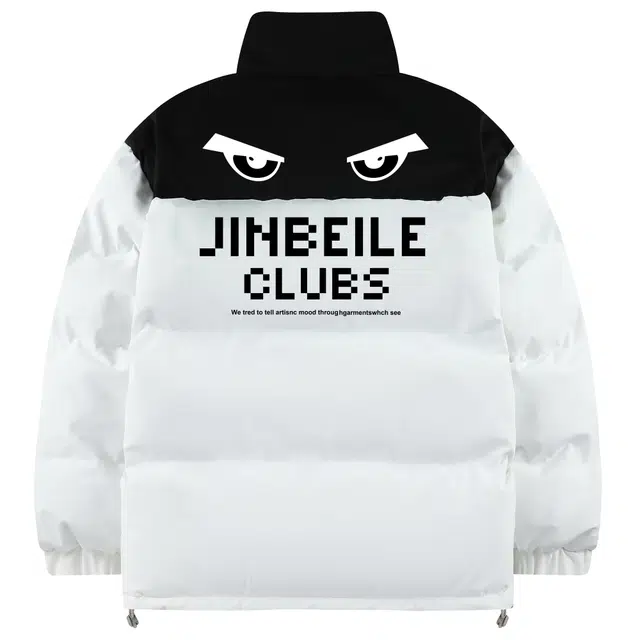 金贝勒 美式高街复古时尚撞色趣味涂鸦卡通字母印花潮流百搭舒适保暖立领防风防寒休闲面包棉服 男女同款