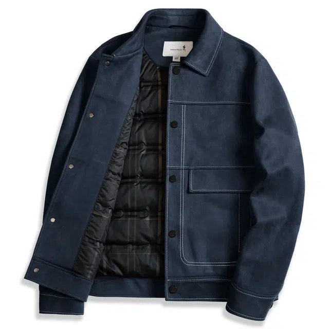 与狼共舞 纯色百搭潮流舒适翻领麂皮薄羽绒服 男款
