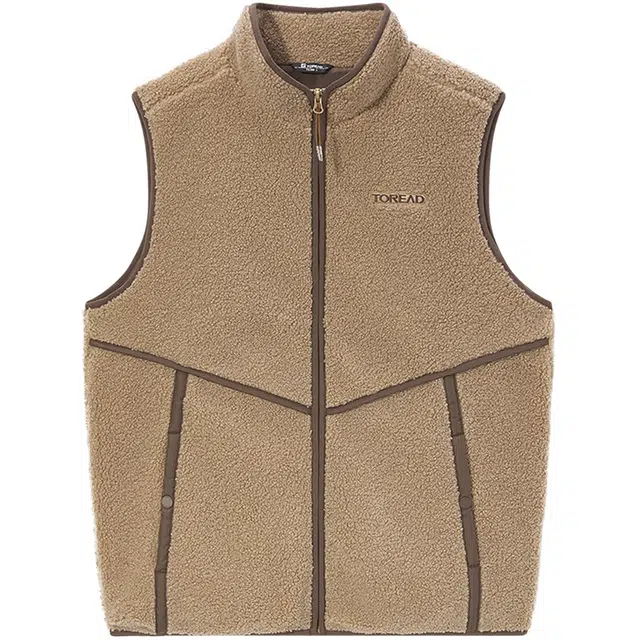 探路者 纯色抓绒保暖宽松拉链坎肩背心马甲 男女同款